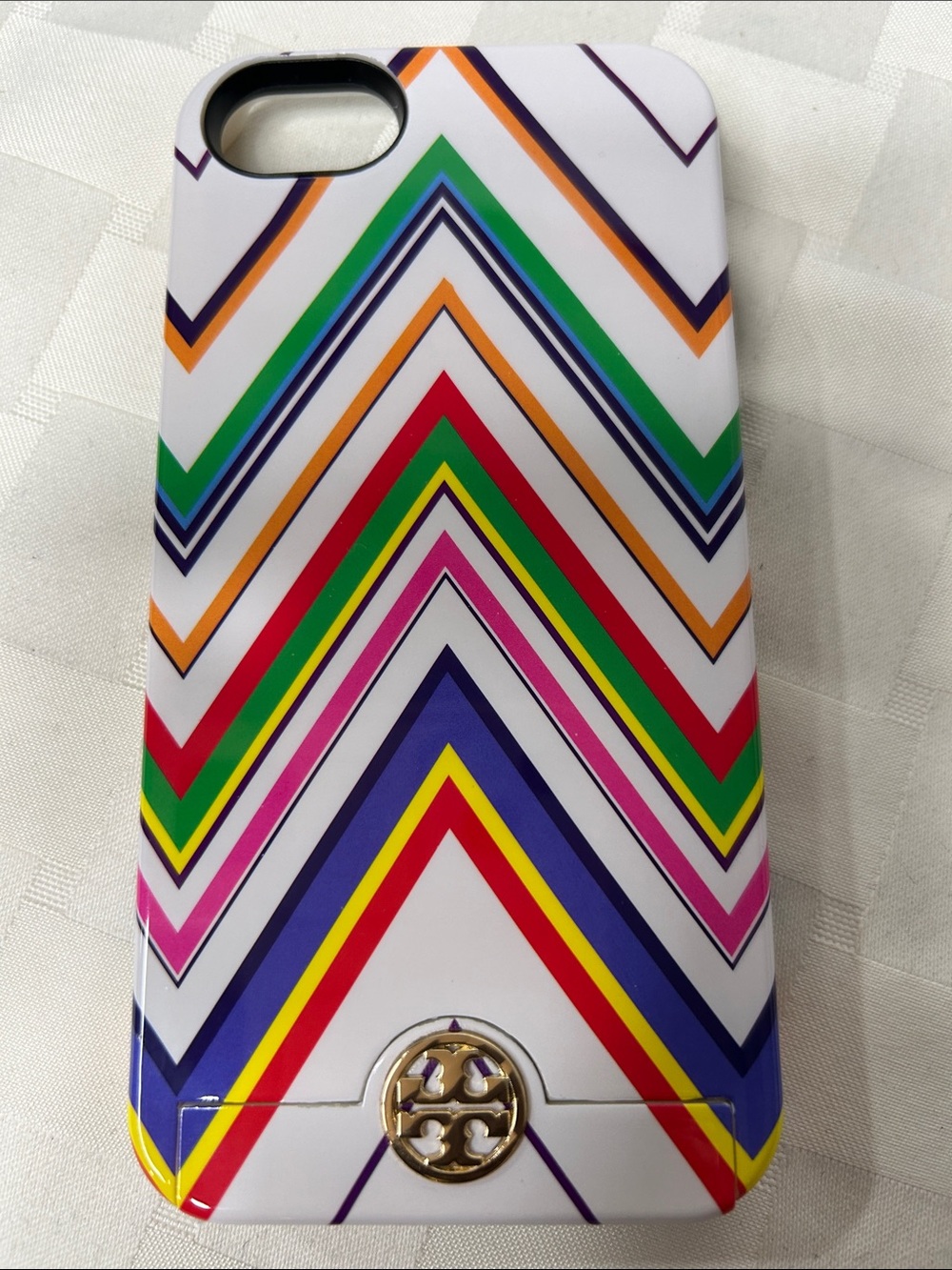 Tory Burch White Chevron Stripe iPhone Case with Multicolor Accents